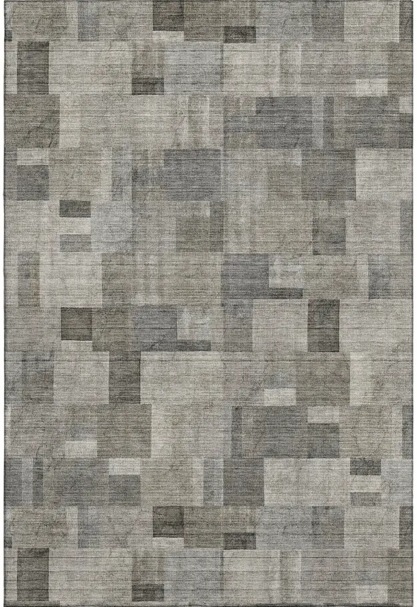 Taupe Charcoal And Beige Geometric Washable Area Rug With UV Protection Photo 1