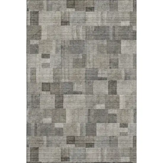 Taupe Charcoal And Beige Geometric Washable Area Rug With UV Protection Photo 1