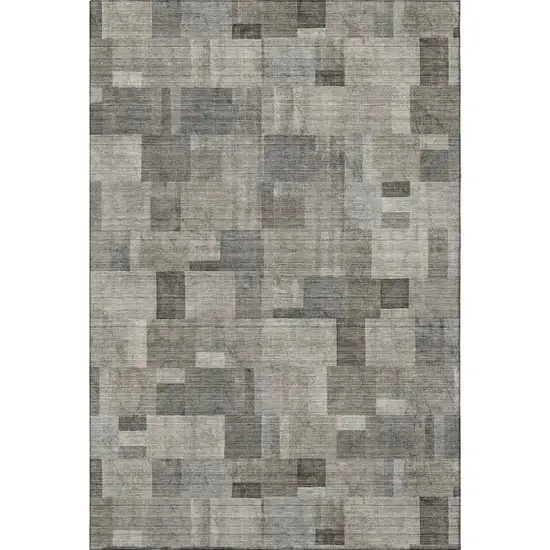 Taupe Charcoal And Beige Geometric Washable Area Rug With UV Protection Photo 2