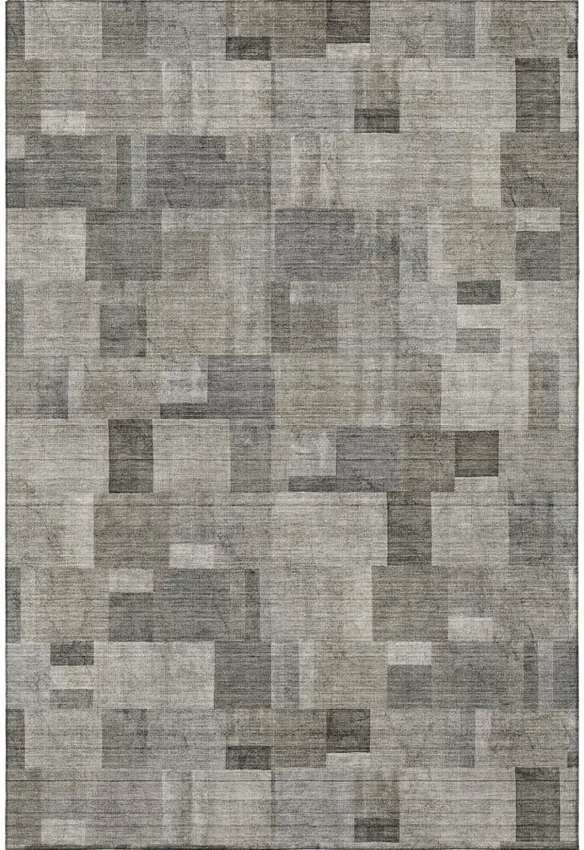 Taupe Charcoal And Beige Geometric Washable Area Rug With UV Protection Photo 2
