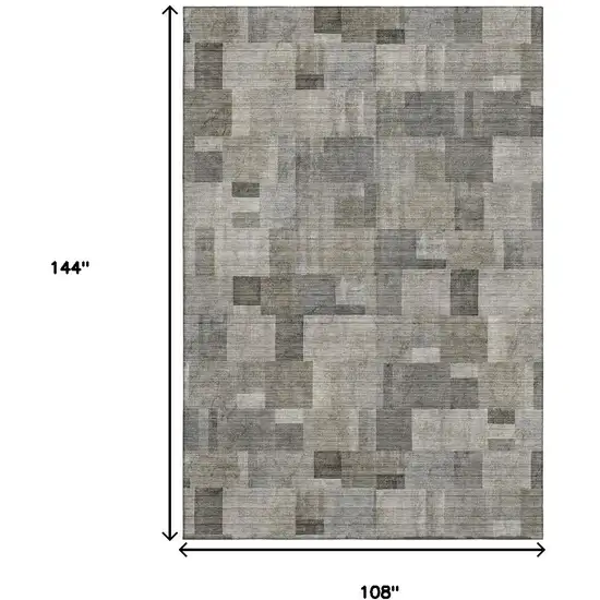 Taupe Charcoal And Beige Geometric Washable Area Rug With UV Protection Photo 9