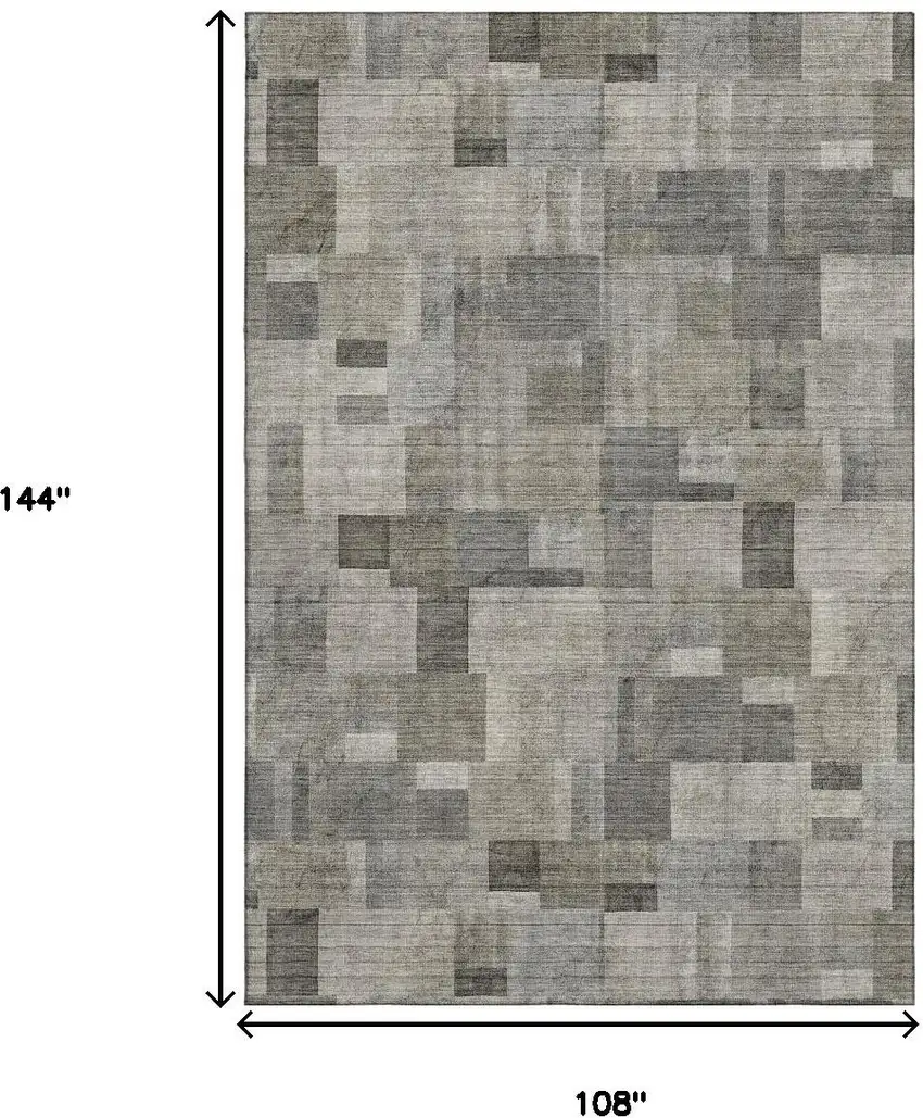 Taupe Charcoal And Beige Geometric Washable Area Rug With UV Protection Photo 9