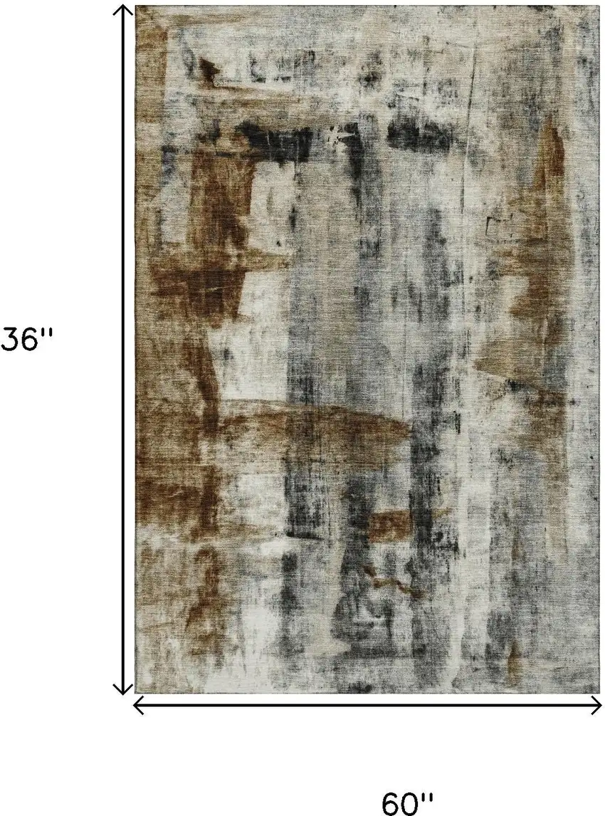 Taupe Charcoal And Brown Abstract Washable Area Rug With UV Protection Photo 9
