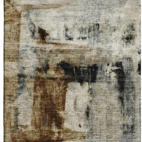 Taupe Charcoal And Brown Abstract Washable Area Rug With UV Protection Photo 4
