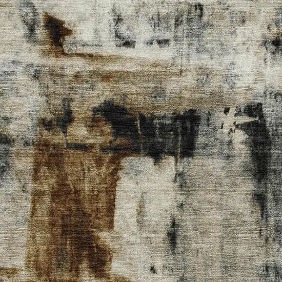 Taupe Charcoal And Brown Abstract Washable Area Rug With UV Protection Photo 3