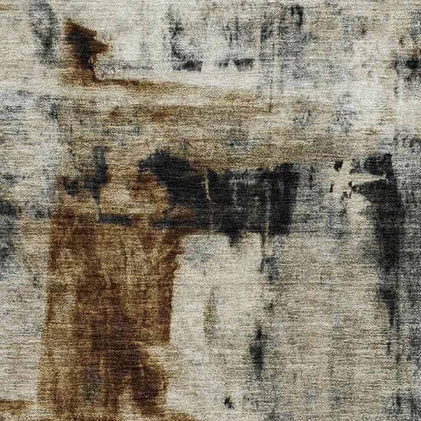 Taupe Charcoal And Brown Abstract Washable Area Rug With UV Protection Photo 3