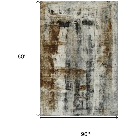 Taupe Charcoal And Brown Abstract Washable Area Rug With UV Protection Photo 9