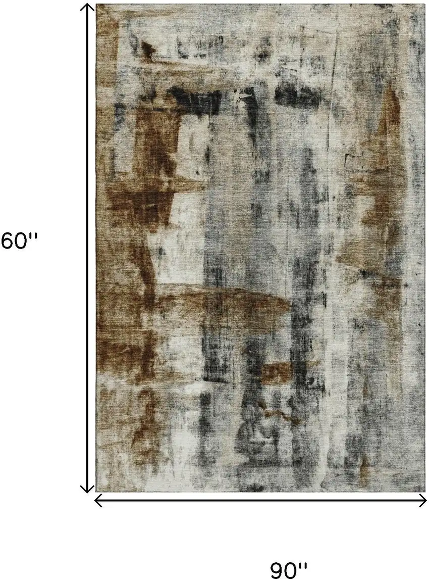 Taupe Charcoal And Brown Abstract Washable Area Rug With UV Protection Photo 9