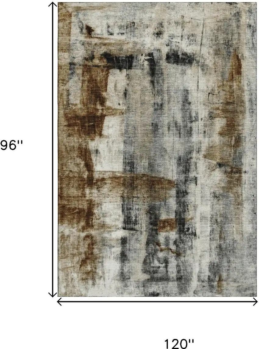 Taupe Charcoal And Brown Abstract Washable Area Rug With UV Protection Photo 9