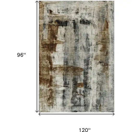 Taupe Charcoal And Brown Abstract Washable Area Rug With UV Protection Photo 9