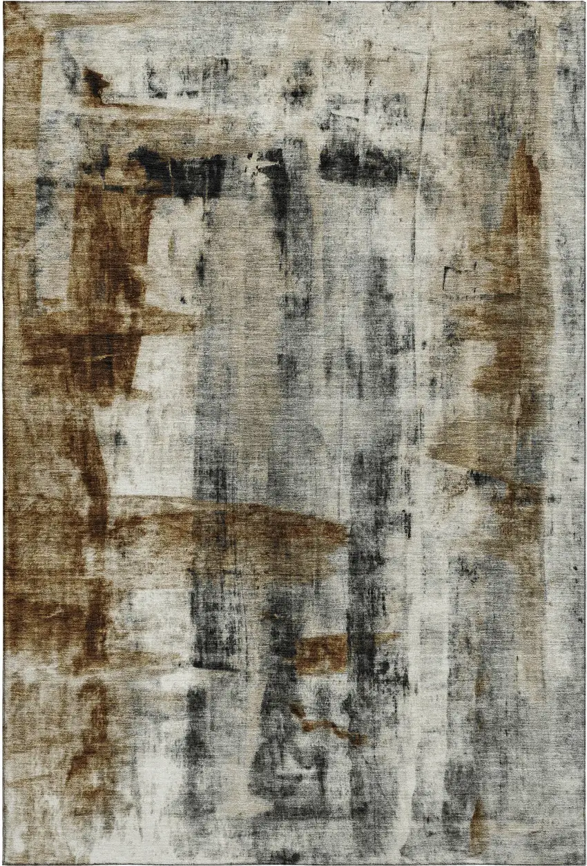 Taupe Charcoal And Brown Abstract Washable Area Rug With UV Protection Photo 1