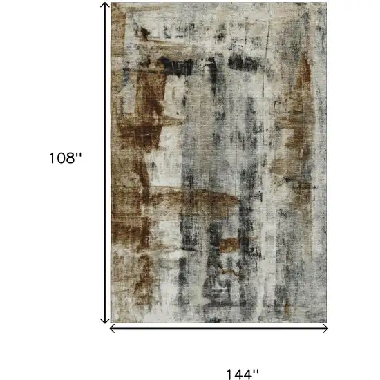 Taupe Charcoal And Brown Abstract Washable Area Rug With UV Protection Photo 9