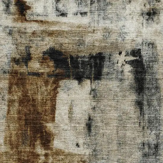 Taupe Charcoal And Brown Abstract Washable Area Rug With UV Protection Photo 3