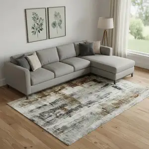 Photo of Taupe Charcoal And Brown Abstract Washable Area Rug With UV Protection