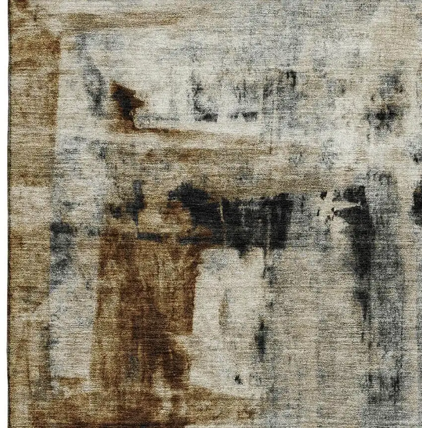 Taupe Charcoal And Brown Abstract Washable Area Rug With UV Protection Photo 4