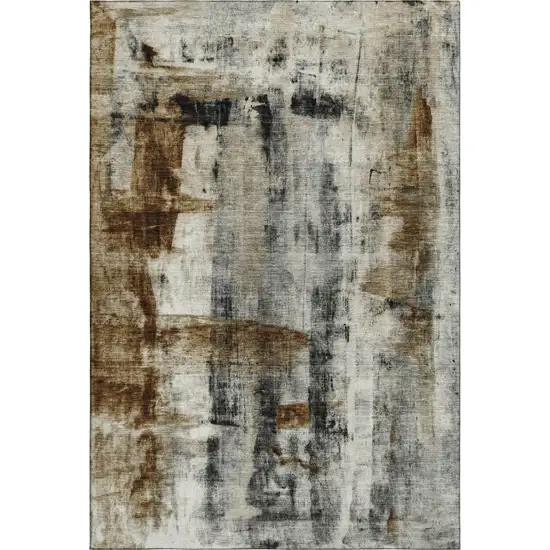 Taupe Charcoal And Brown Abstract Washable Area Rug With UV Protection Photo 2