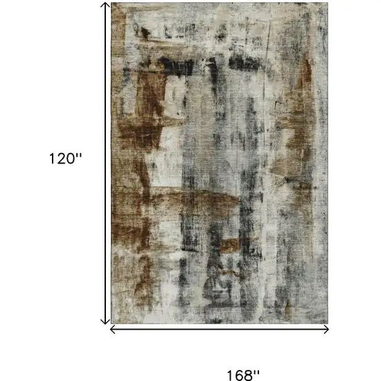 Taupe Charcoal And Brown Abstract Washable Area Rug With UV Protection Photo 9