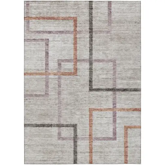 Taupe Charcoal And Copper Geometric Washable Indoor Outdoor Area Rug Photo 2