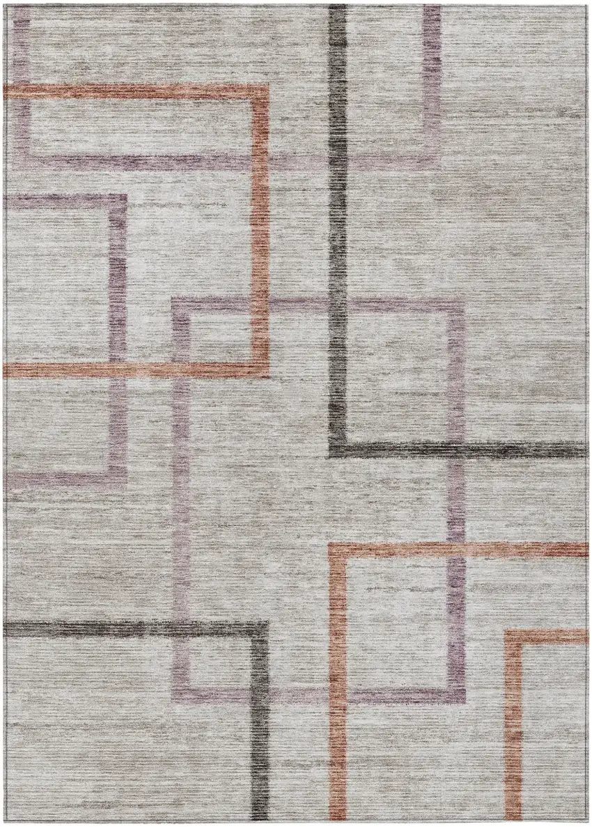 Taupe Charcoal And Copper Geometric Washable Indoor Outdoor Area Rug Photo 2