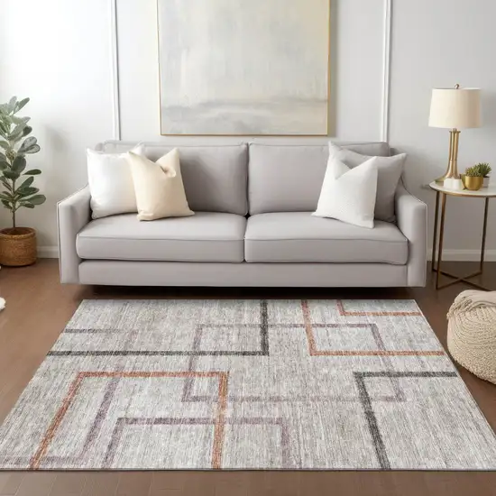 Taupe Charcoal And Copper Geometric Washable Indoor Outdoor Area Rug Photo 9