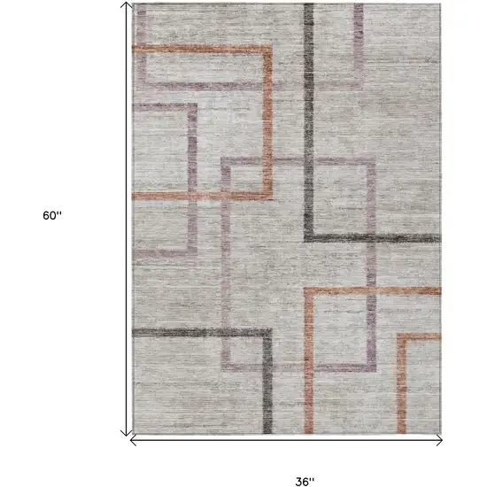 Taupe Charcoal And Copper Geometric Washable Indoor Outdoor Area Rug Photo 3