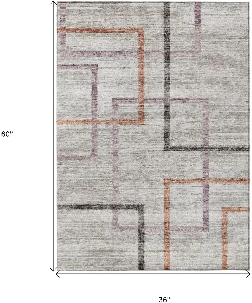 Taupe Charcoal And Copper Geometric Washable Indoor Outdoor Area Rug Photo 3