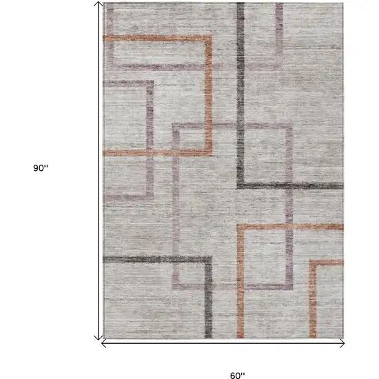 Taupe Charcoal And Copper Geometric Washable Indoor Outdoor Area Rug Photo 3