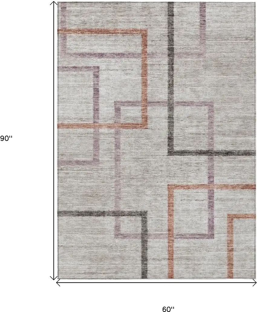 Taupe Charcoal And Copper Geometric Washable Indoor Outdoor Area Rug Photo 3