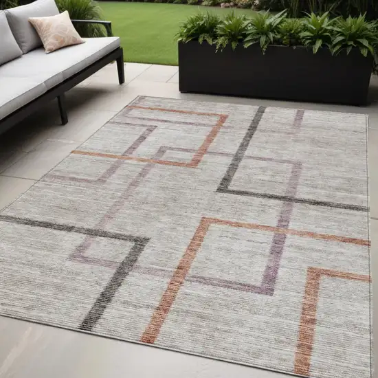 Taupe Charcoal And Copper Geometric Washable Indoor Outdoor Area Rug Photo 1