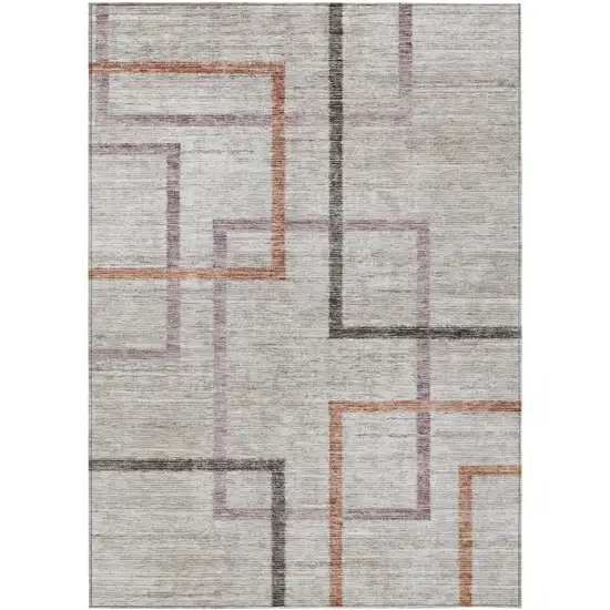 Taupe Charcoal And Copper Geometric Washable Indoor Outdoor Area Rug Photo 2