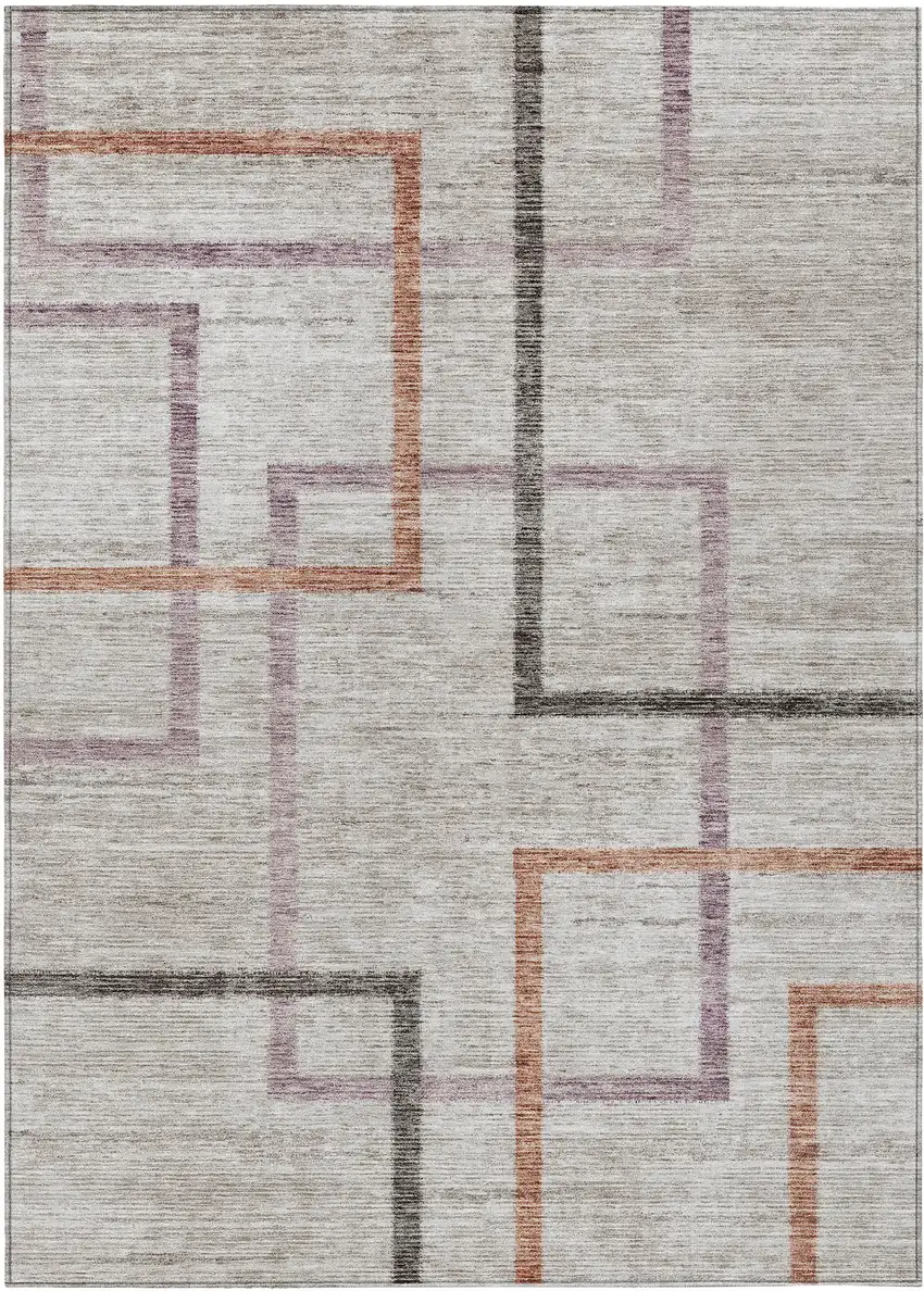 Taupe Charcoal And Copper Geometric Washable Indoor Outdoor Area Rug Photo 2