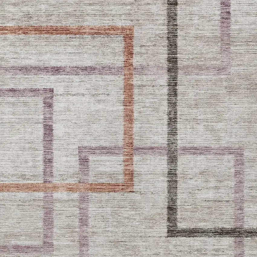 Taupe Charcoal And Copper Geometric Washable Indoor Outdoor Area Rug Photo 6