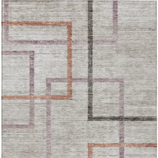 Taupe Charcoal And Copper Geometric Washable Indoor Outdoor Area Rug Photo 7