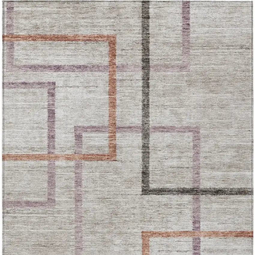 Taupe Charcoal And Copper Geometric Washable Indoor Outdoor Area Rug Photo 7