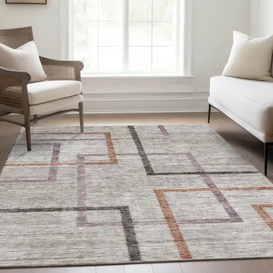 Taupe Charcoal And Copper Geometric Washable Indoor Outdoor Area Rug Photo 9