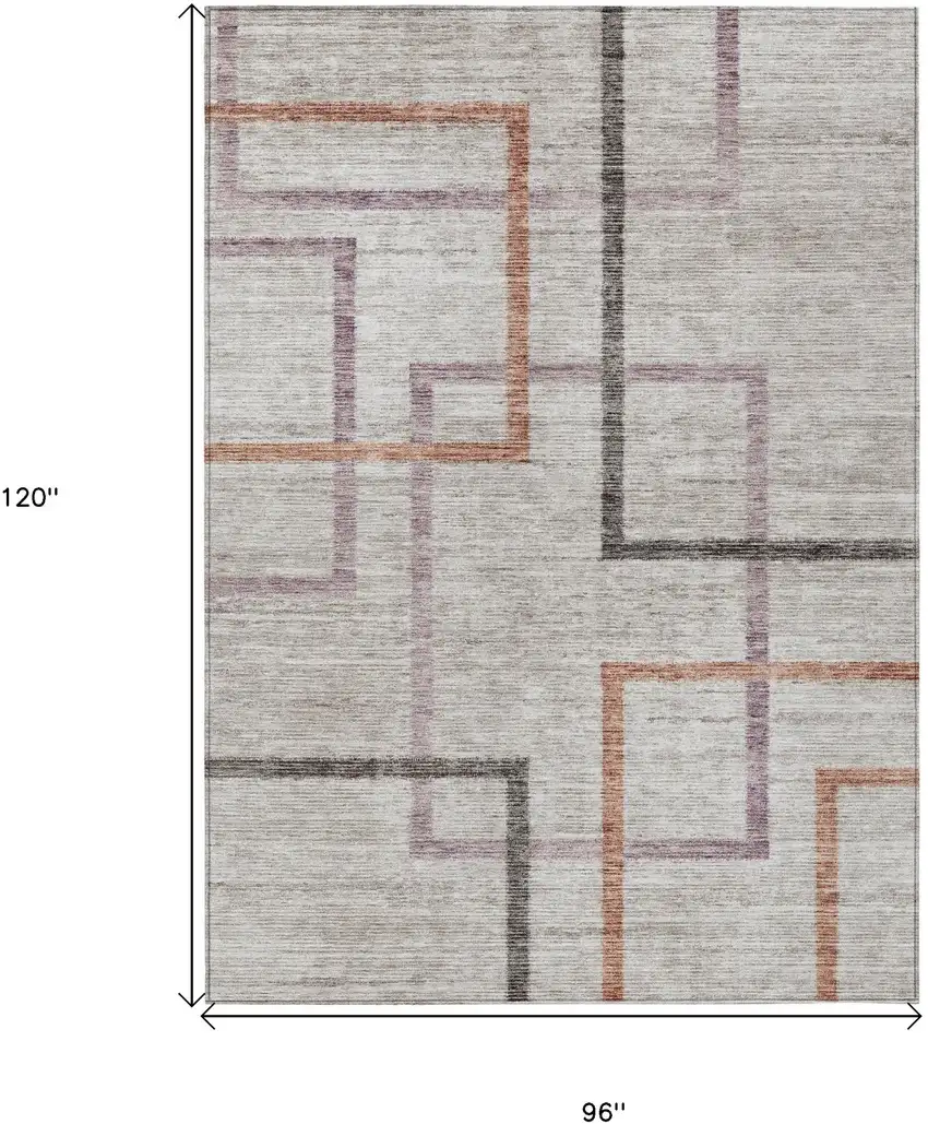 Taupe Charcoal And Copper Geometric Washable Indoor Outdoor Area Rug Photo 3