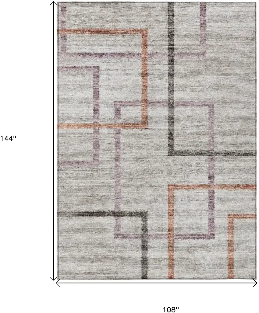 Taupe Charcoal And Copper Geometric Washable Indoor Outdoor Area Rug Photo 3