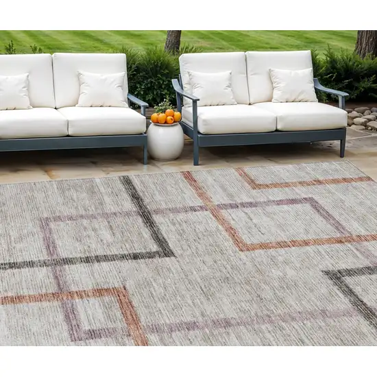 Taupe Charcoal And Copper Geometric Washable Indoor Outdoor Area Rug Photo 1