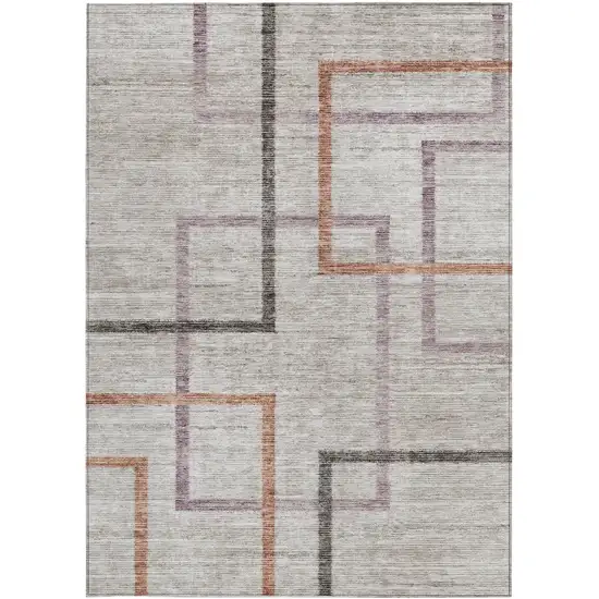 Taupe Charcoal And Copper Geometric Washable Indoor Outdoor Area Rug Photo 7