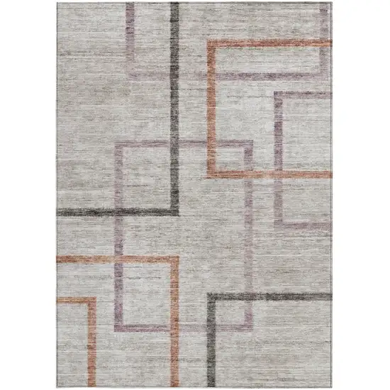 Taupe Charcoal And Copper Geometric Washable Indoor Outdoor Area Rug Photo 7