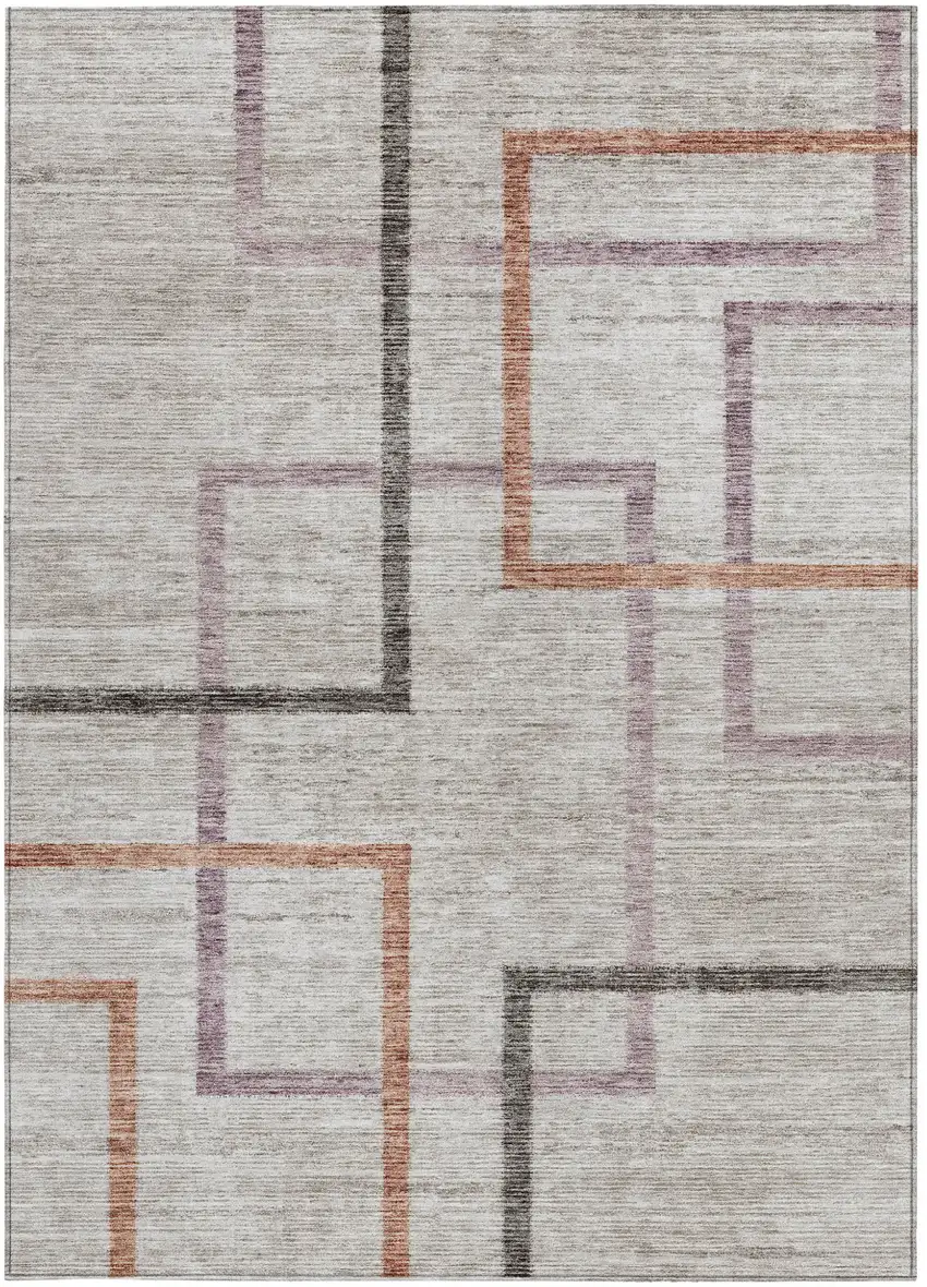 Taupe Charcoal And Copper Geometric Washable Indoor Outdoor Area Rug Photo 7