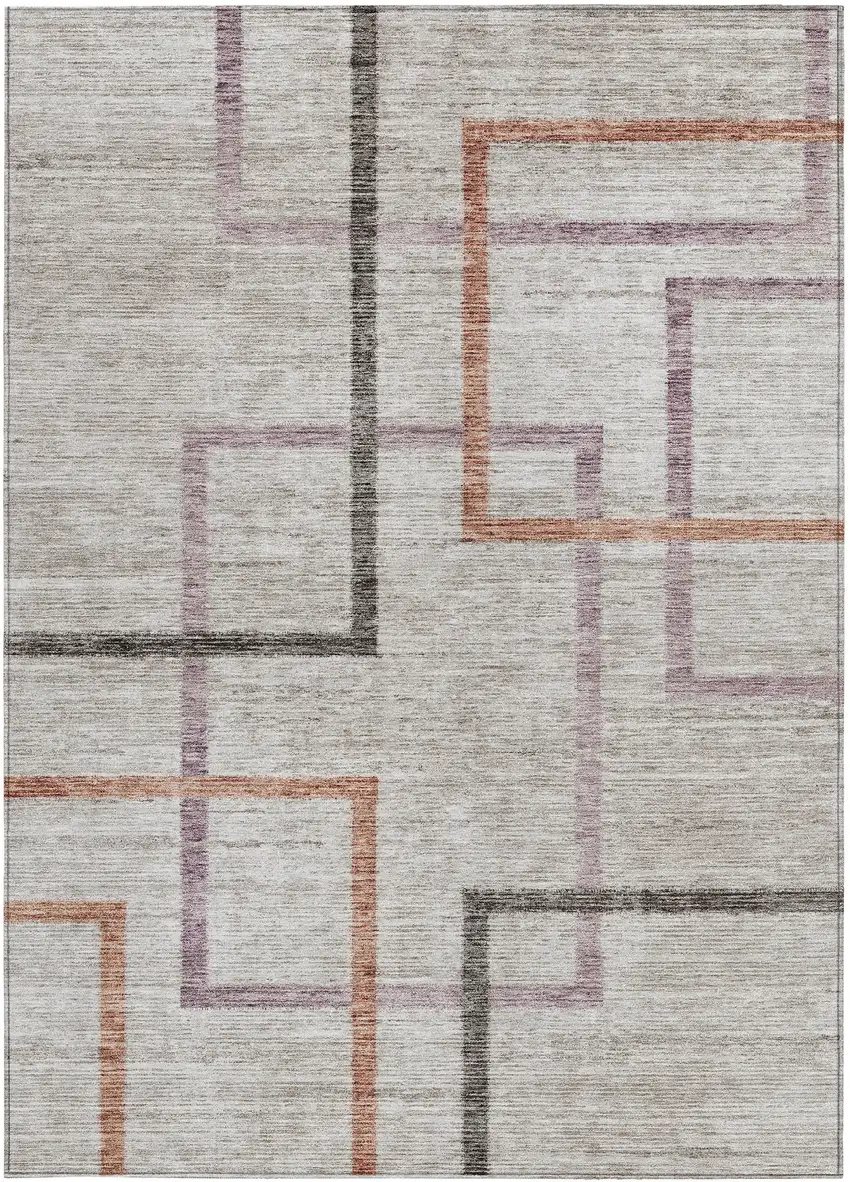 Taupe Charcoal And Copper Geometric Washable Indoor Outdoor Area Rug Photo 7