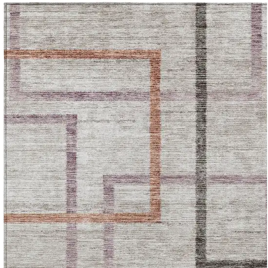 Taupe Charcoal And Copper Geometric Washable Indoor Outdoor Area Rug Photo 6