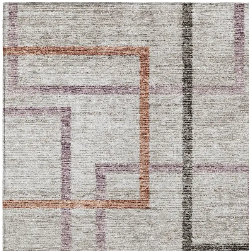 Taupe Charcoal And Copper Geometric Washable Indoor Outdoor Area Rug Photo 6