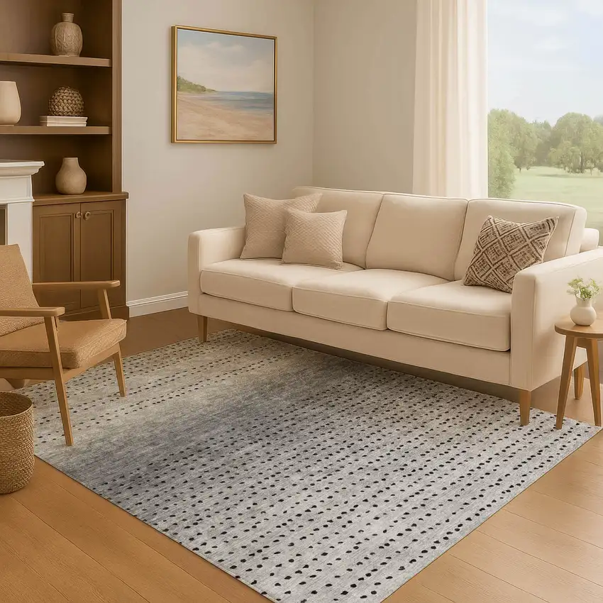 Taupe Charcoal And Gray Abstract Washable Area Rug With UV Protection Photo 6