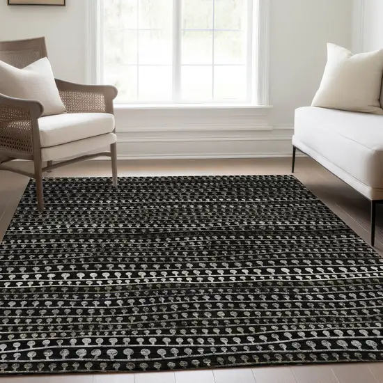Taupe Charcoal And Gray Striped Washable Indoor Outdoor Area Rug Photo 9