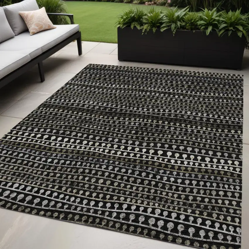 Taupe Charcoal And Gray Striped Washable Indoor Outdoor Area Rug Photo 1