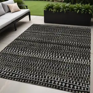 Photo of Taupe Charcoal And Gray Striped Washable Indoor Outdoor Area Rug