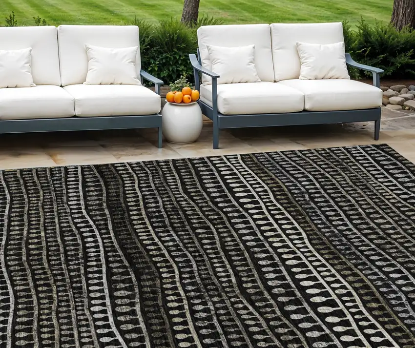 Taupe Charcoal And Gray Striped Washable Indoor Outdoor Area Rug Photo 1