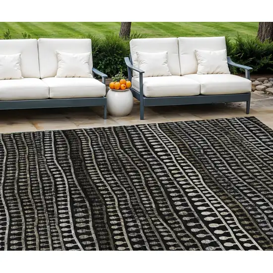 Taupe Charcoal And Gray Striped Washable Indoor Outdoor Area Rug Photo 1